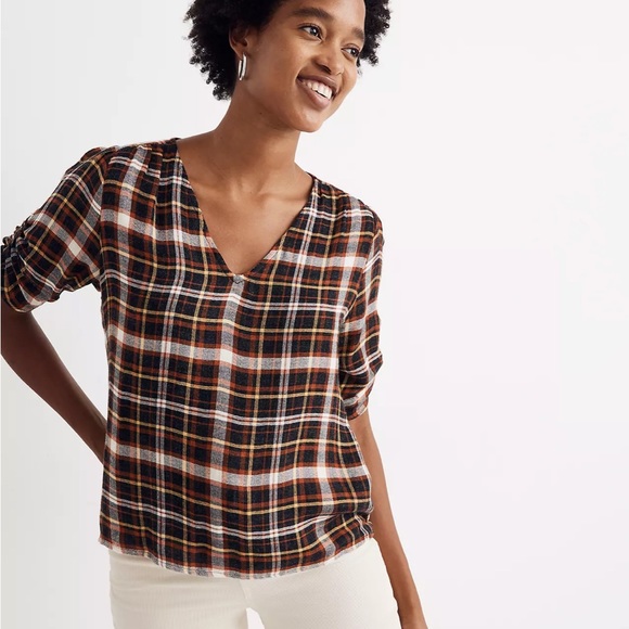 Madewell Tops - EUC Madewell Plaid Cinch-Sleeve Top